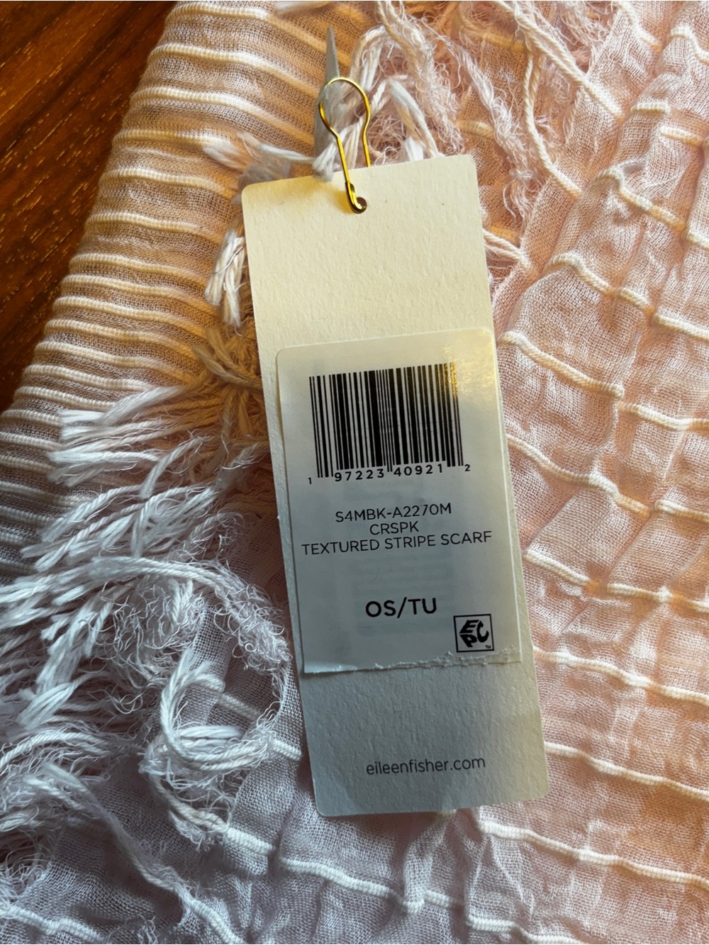 Eileen Fisher Pink Organic Lightweight Texture Fringe Scarf Wrap - Picture 4 of 10